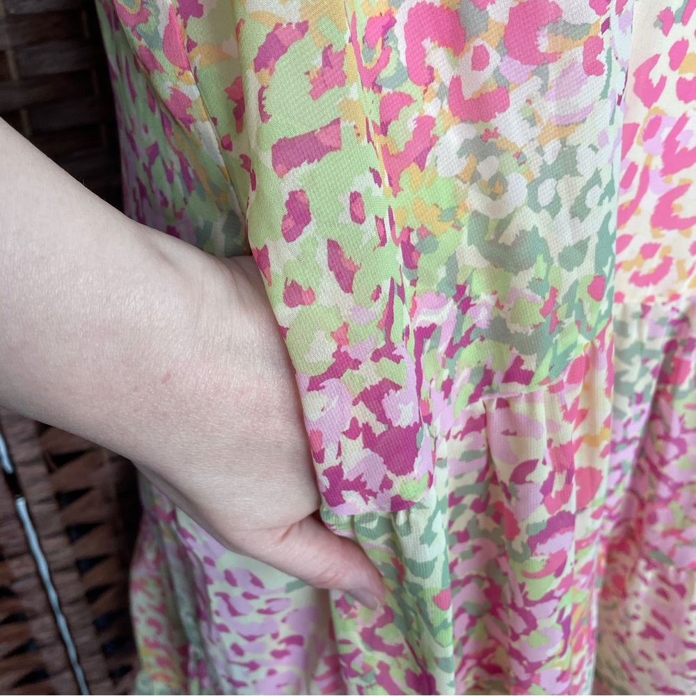 Sleeveless Pastel Animal Print Midi Dress, Boho Dopamine Rainbow Party,Size 12. - Picture 3 of 9